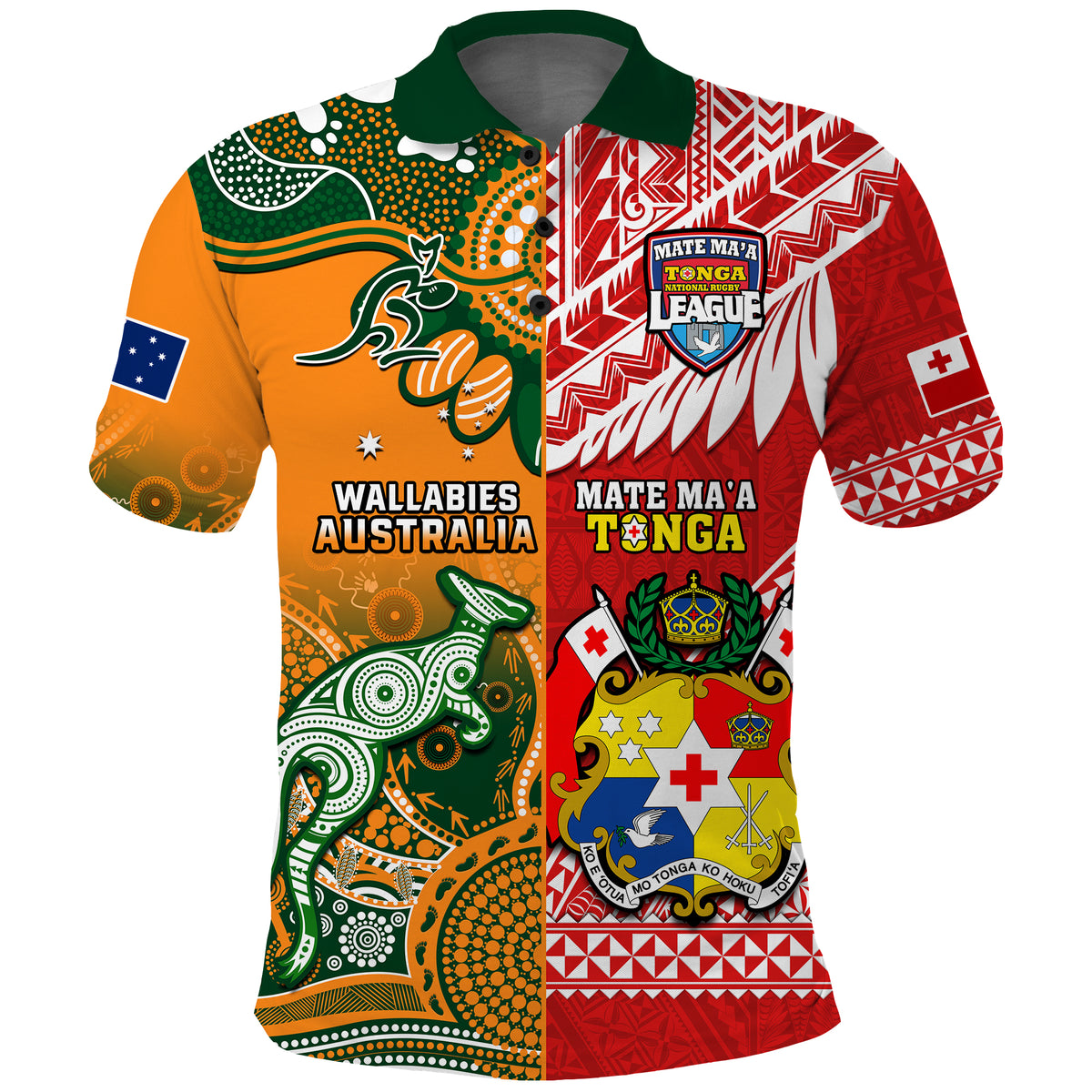 Custom Mate Maa Tonga Wallabies Rugby Polo Shirt Polynesian Mix Aboriginal - Wonder Print Shop