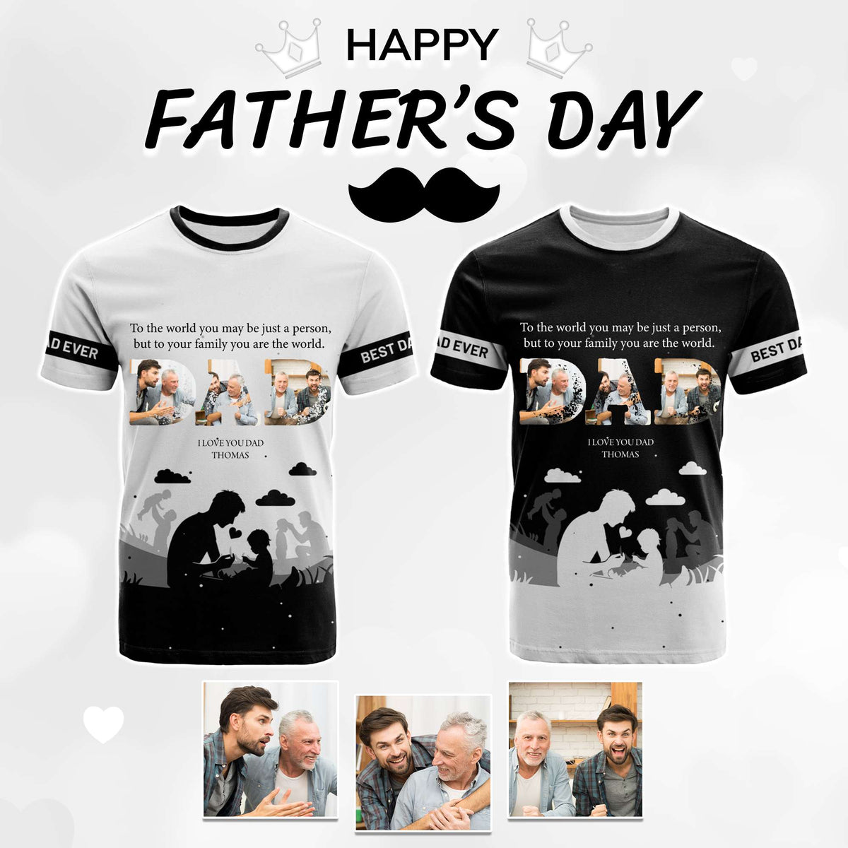 Custom Photo Father's Day T Shirt I Love You Dad | Wonder Print Shop