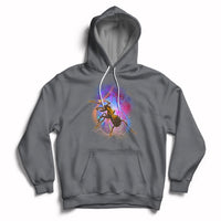 Charcoal gray hoodie with ant warrior graphic, front pocket, and drawstring hood.