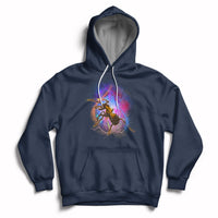 Navy hoodie with ant warrior graphic, front pocket, and drawstring hood.