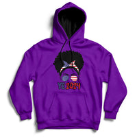 Purple hoodie with front pocket, drawstring hood, and “YE 2024” messy-bun graphic