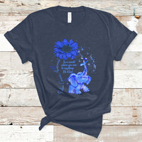 Navy T-shirt with blue elephant graphic, sunflower, and ribbon awareness design