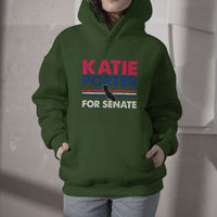 Green hoodie with hood, front pouch, and "KATIE PORTER FOR SENATE" graphic