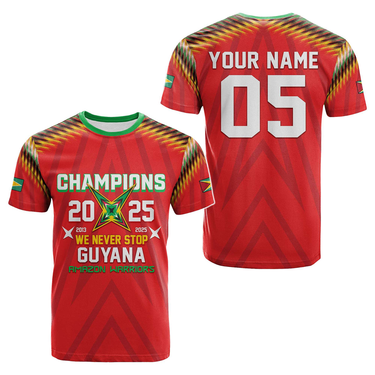 Custom 2025 Champions Guyana Amazon Warriors Cricket T-Shirt We Never Stop CTM05