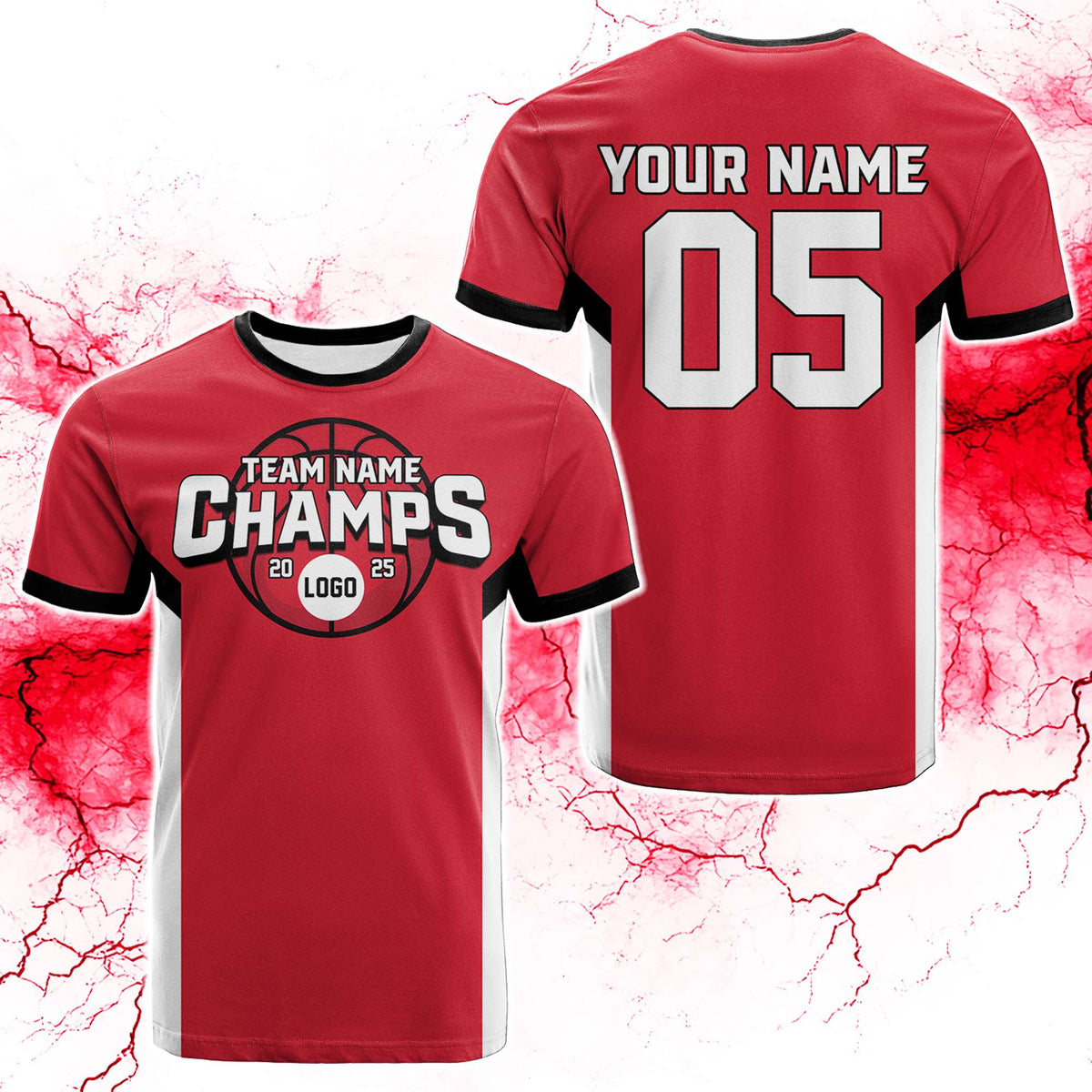 Custom 2025 Basketball Champions Scarlet White T Shirt | Wonder Print Shop