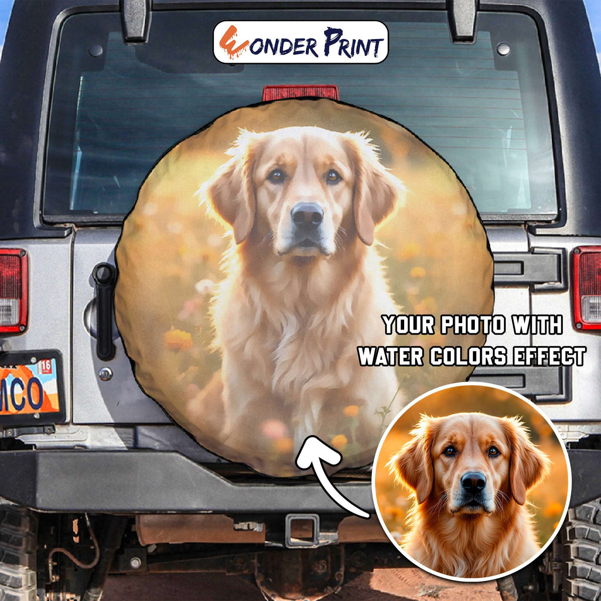 Custom Photo Spare Tire Cover Watercolor Effect - Wonder Print Shop