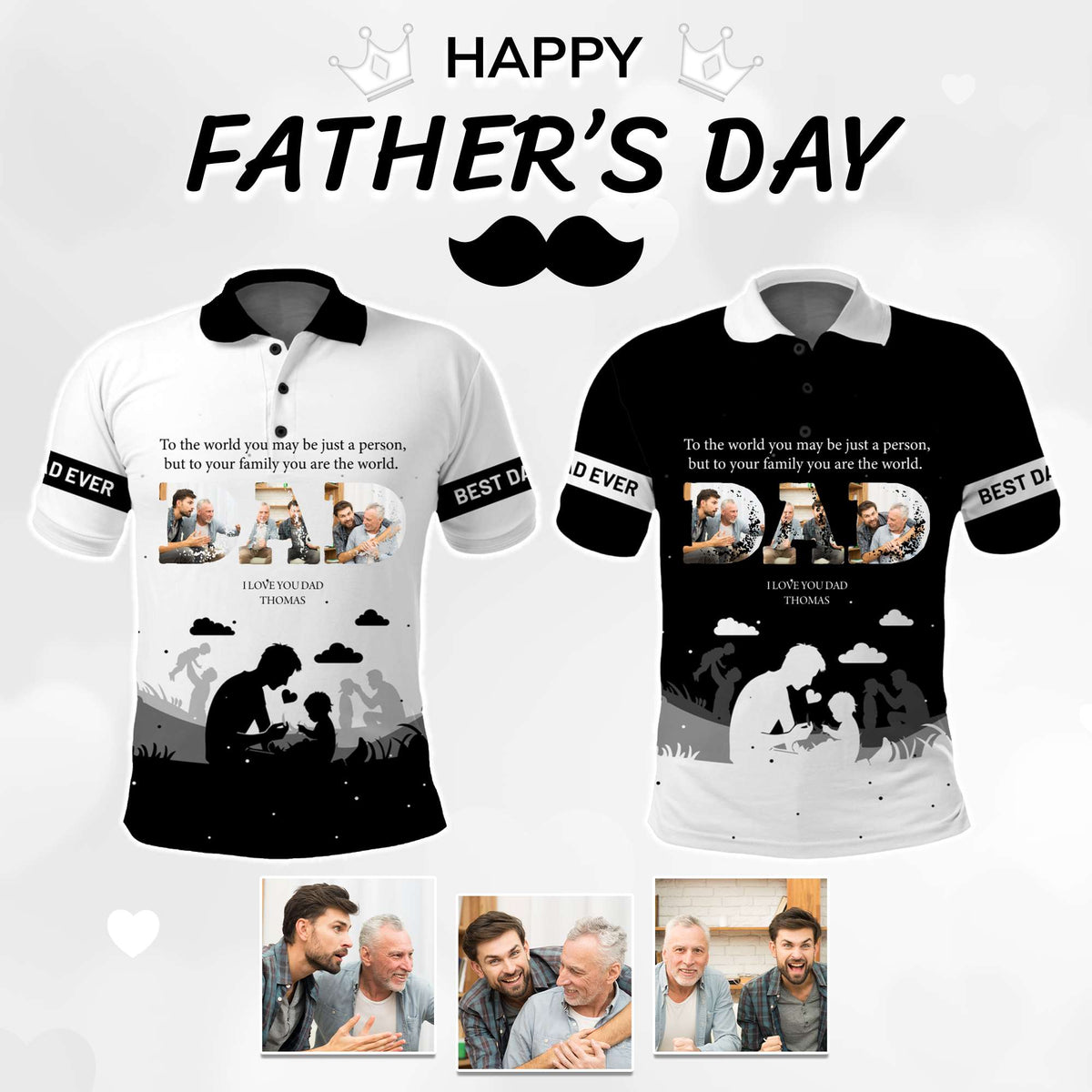 Custom Photo Father's Day Polo Shirt I Love You Dad | Wonder Print Shop
