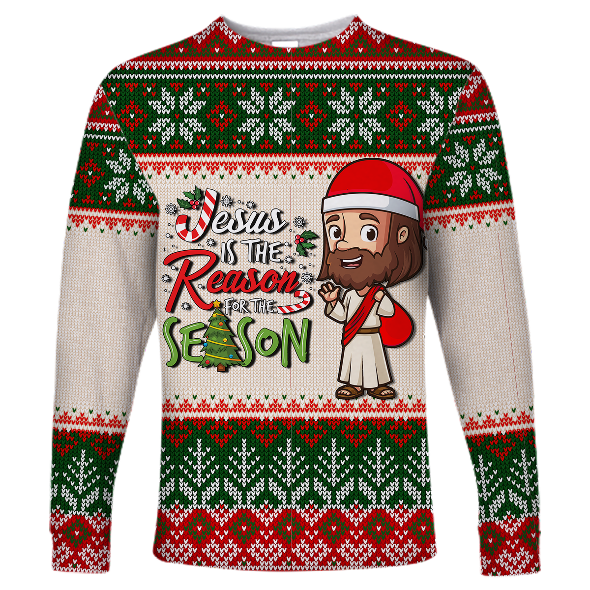 Christmas Jesus Is The Reason For The Season Ugly Pattern Long Sleeve Shirt - LT12 - Wonder Print Shop