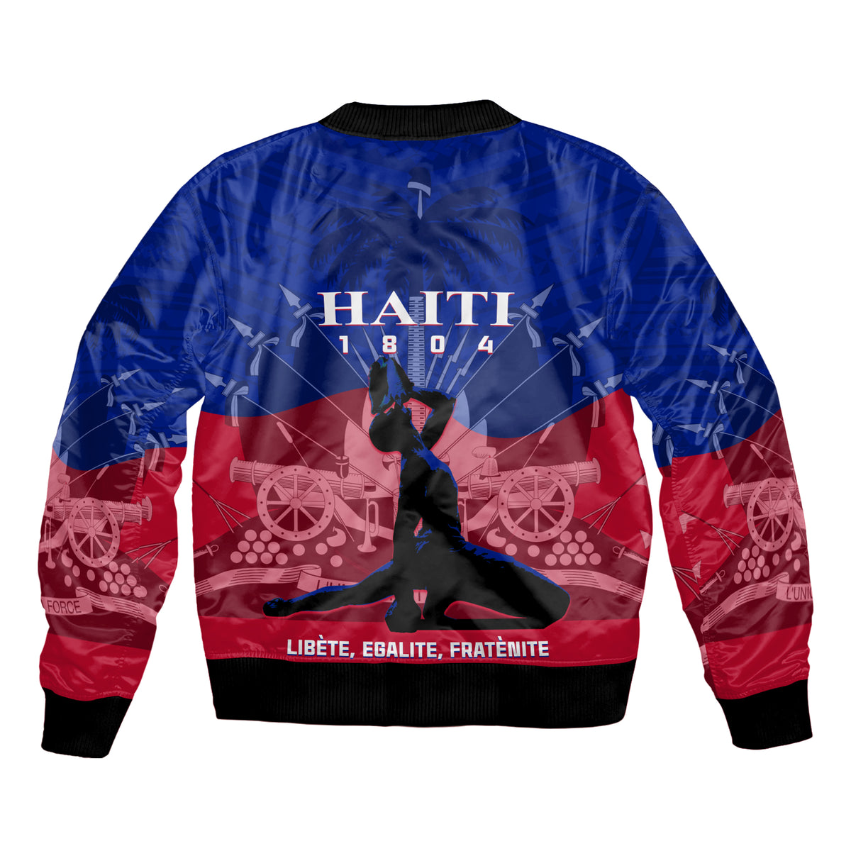 Haiti Sleeve Zip Bomber Jacket Negre Marron With Coat Of Arms Polynesian Style - Wonder Print Shop