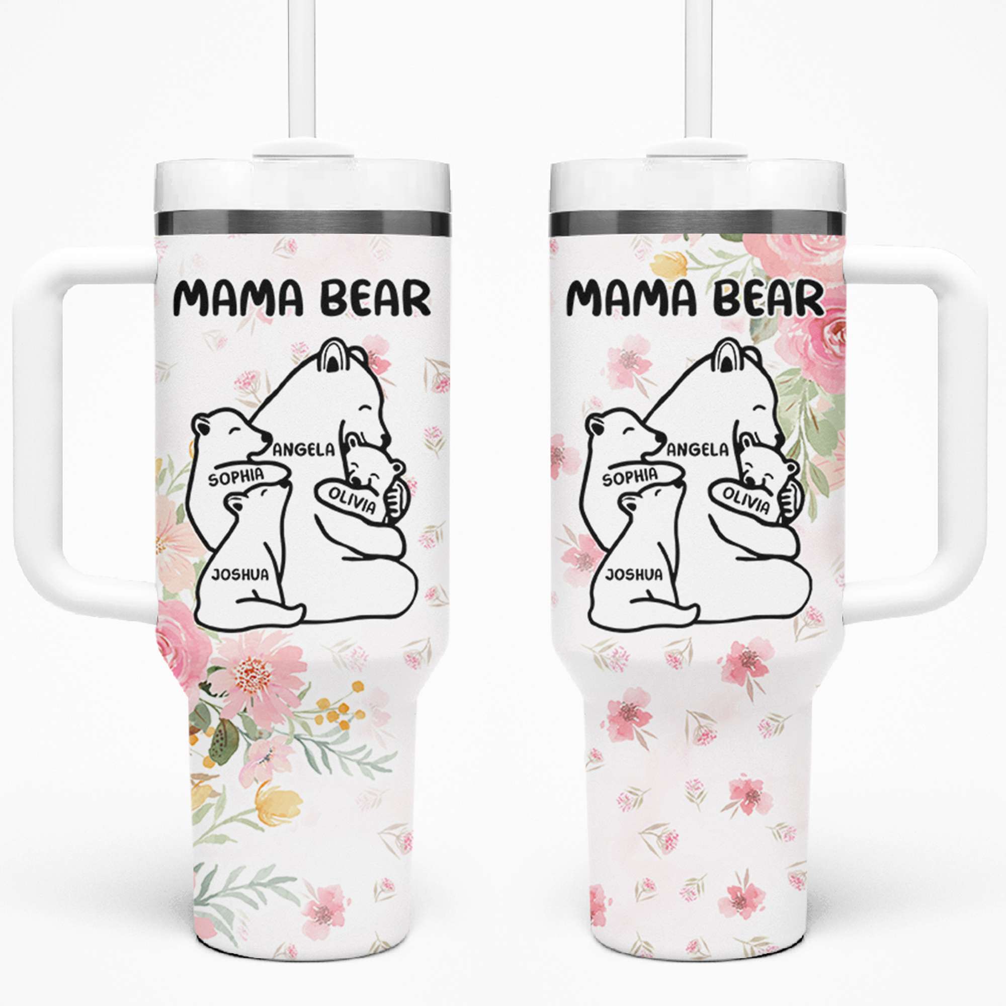 Custom Mother's Day Tumbler With Handle Mama Bear With Cubs | Wonder Print Shop