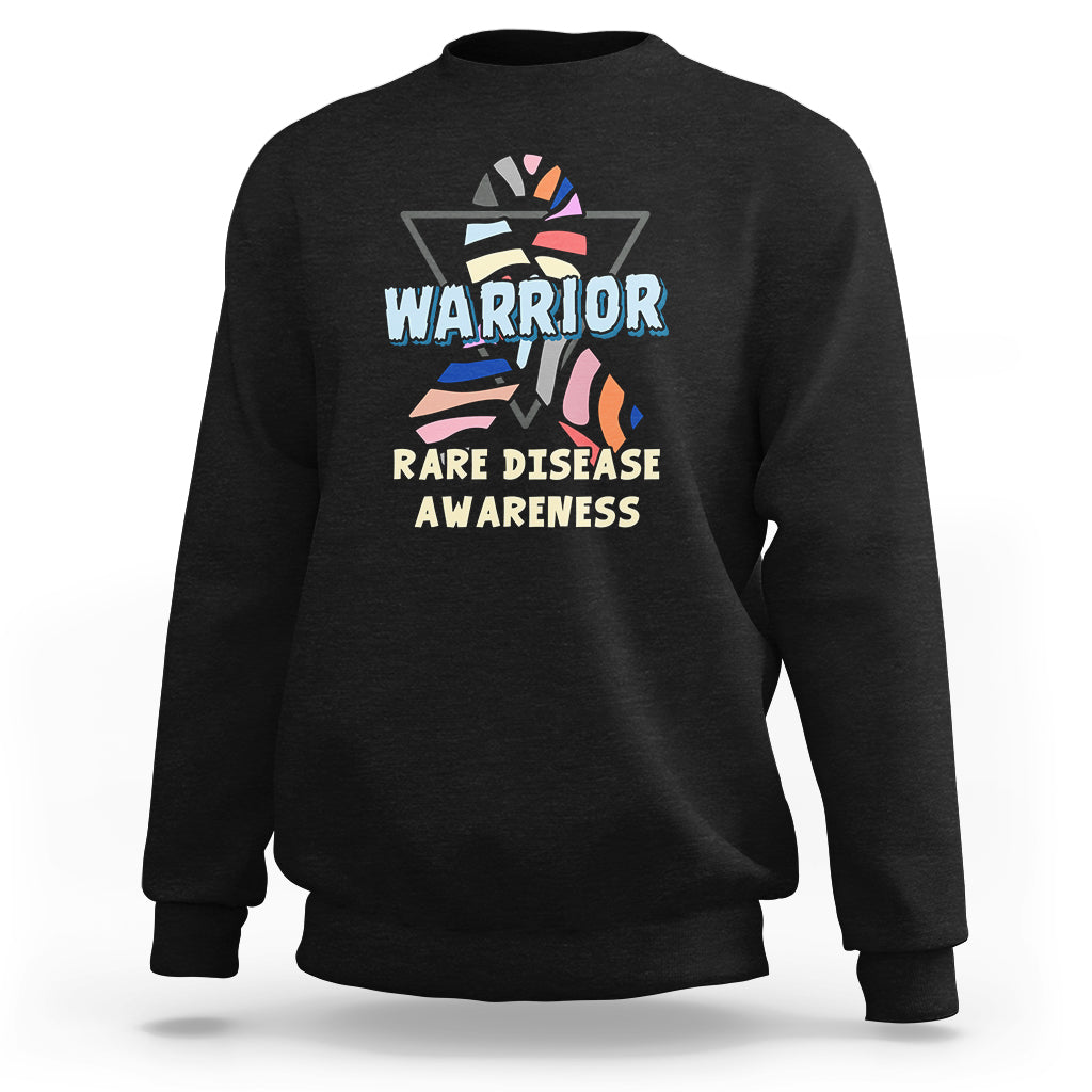 Rare Disease Warrior Rare Disease Awareness Zebra Ribbon Fighter Sweatshirt - Wonder Print Shop