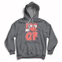Charcoal pullover hoodie with red heart GF graphic and hood
