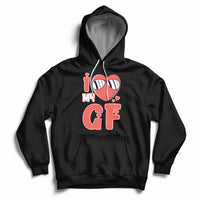 Black pullover hoodie with red heart GF graphic and hood