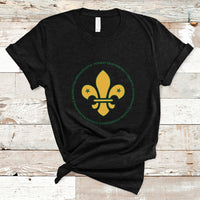 Girls graphic T-shirt, black, yellow fleur-de-lis emblem with green circle design