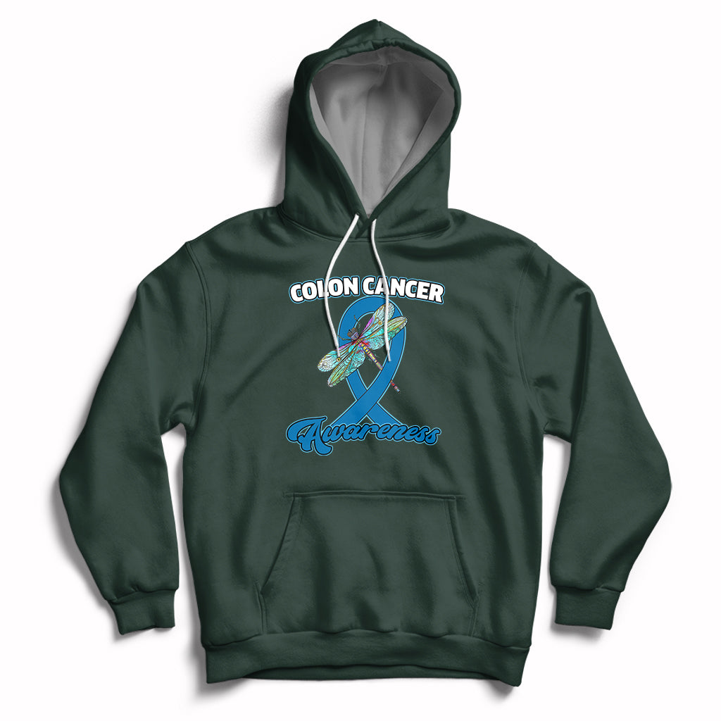 Colon Cancer Awareness Dragonfly Blue Ribbon CRC Colorectal Carcinoma Hoodie - Wonder Print Shop