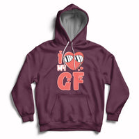 Maroon pullover hoodie with red heart GF graphic and hood