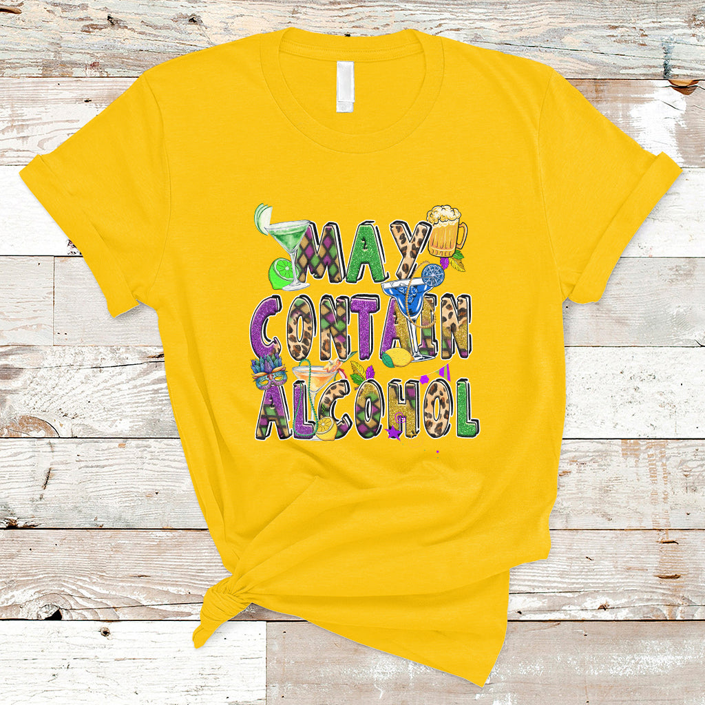 May Contain Alcohol Warning Mardi Gras Party Drinking Team T-Shirt - Wonder Print Shop