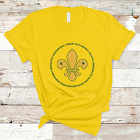 Girls graphic T-shirt, daisy yellow, yellow fleur-de-lis emblem with green circular design