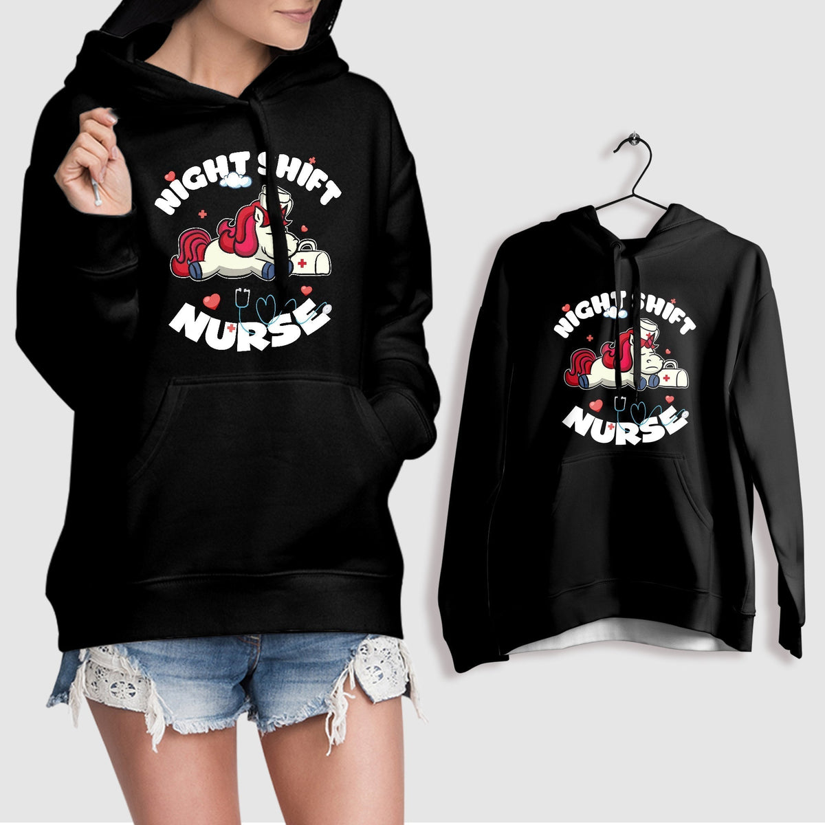 Night Shift Nurse Funny Nurse Unicorn Stethoscope, Nurse Hoodie - Wonder Print Shop