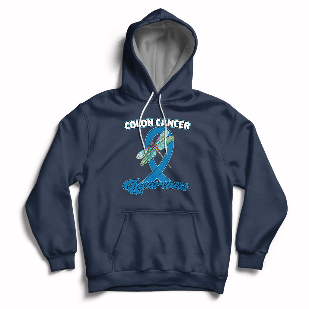 Colon Cancer Awareness Dragonfly Blue Ribbon CRC Colorectal Carcinoma Hoodie - Wonder Print Shop