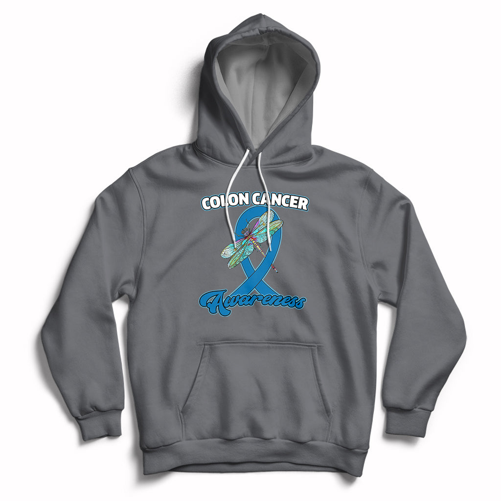 Colon Cancer Awareness Dragonfly Blue Ribbon CRC Colorectal Carcinoma Hoodie - Wonder Print Shop