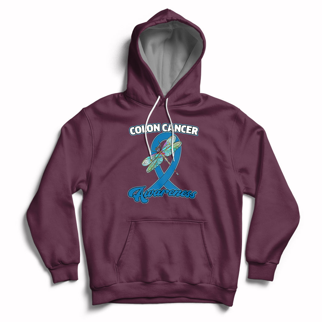 Colon Cancer Awareness Dragonfly Blue Ribbon CRC Colorectal Carcinoma Hoodie - Wonder Print Shop