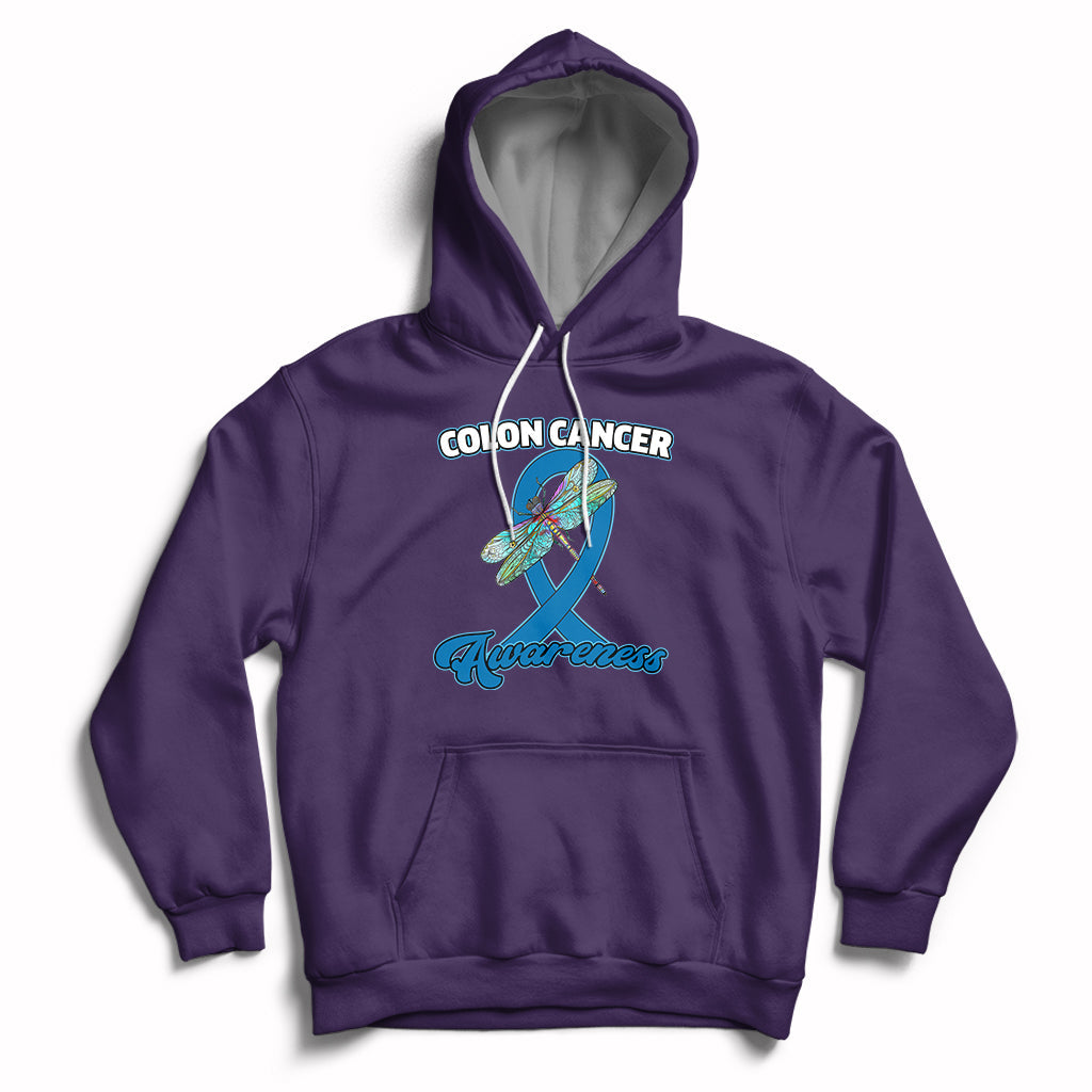 Colon Cancer Awareness Dragonfly Blue Ribbon CRC Colorectal Carcinoma Hoodie - Wonder Print Shop