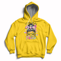 Yellow pullover hoodie with floral self-love graphic, hood, and front pocket