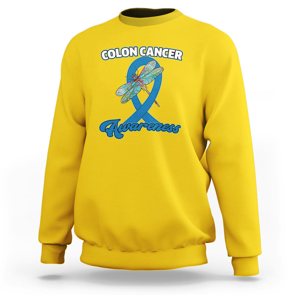 Colon Cancer Awareness Dragonfly Blue Ribbon CRC Colorectal Carcinoma Sweatshirt - Wonder Print Shop