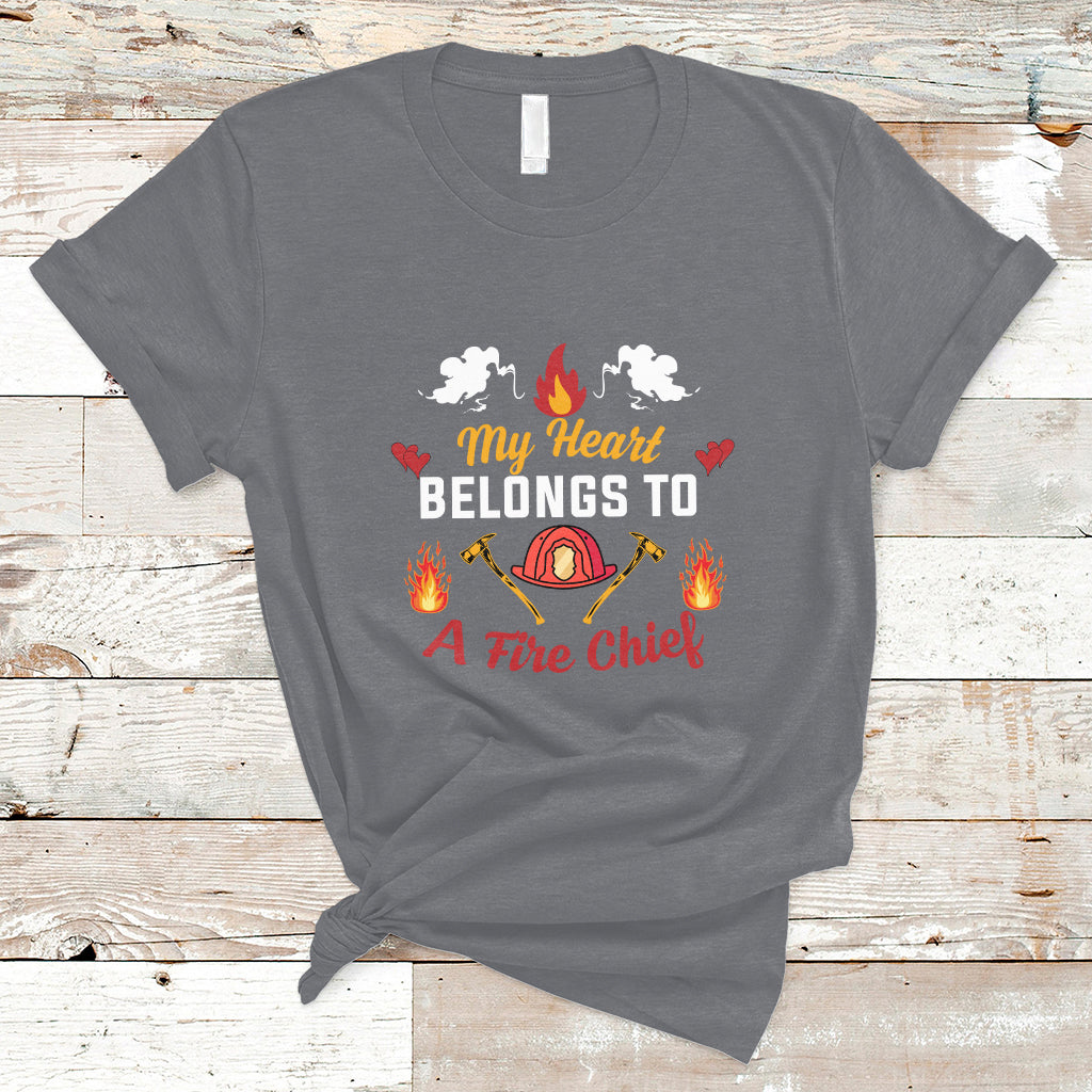My Heart Belongs To A Fire Chief Wife Valentines Day T Shirt - Wonder Print Shop