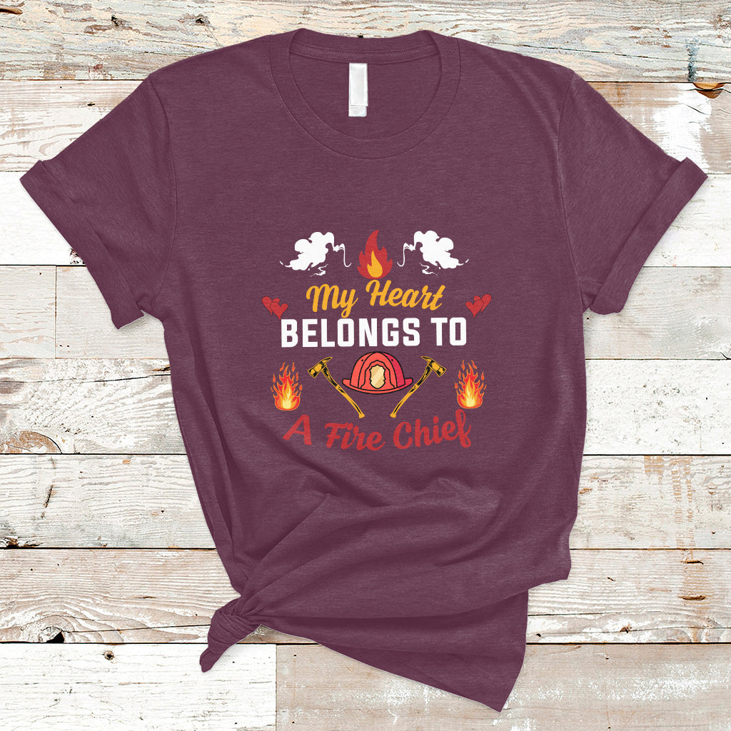 My Heart Belongs To A Fire Chief Wife Valentines Day T Shirt - Wonder Print Shop