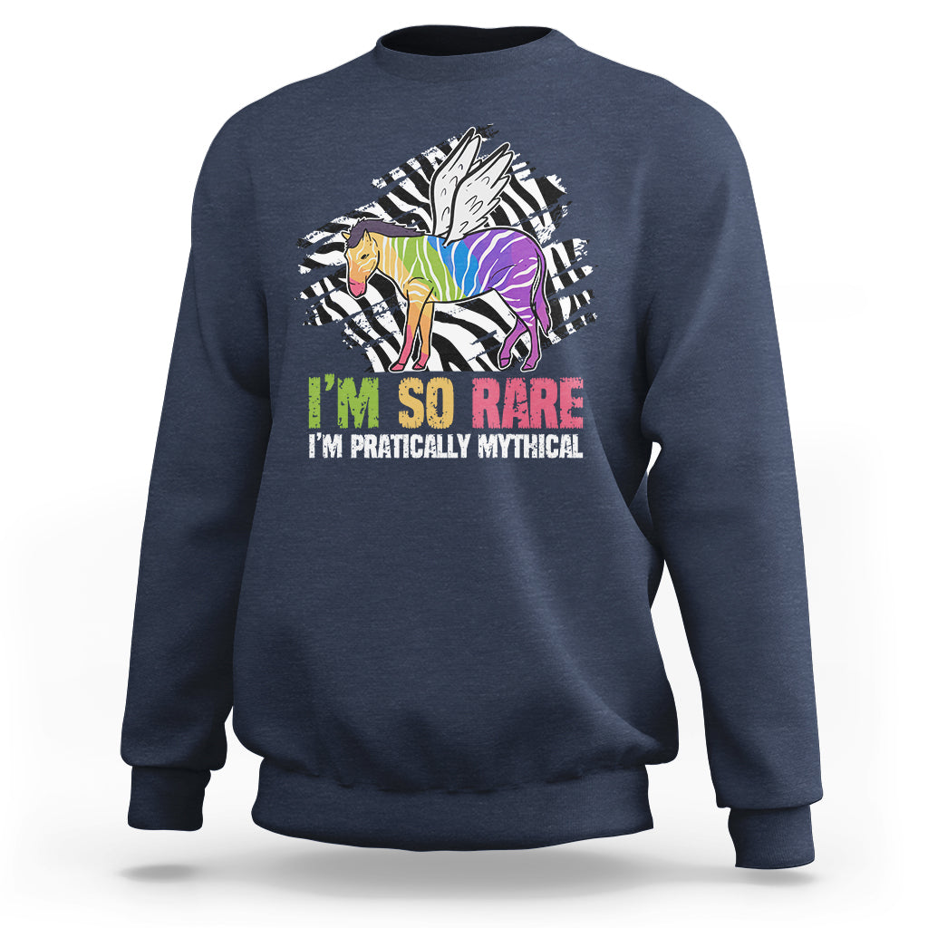 Rare Disease I'm So Rare I'm Pratically Mythical Zebra Unicorn Zebra Ribbon Sweatshirt - Wonder Print Shop