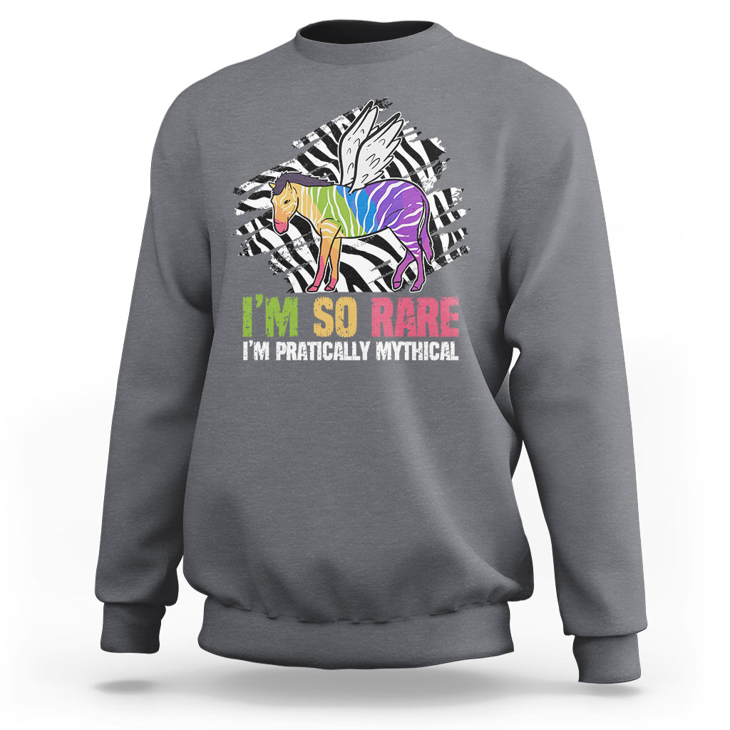 Rare Disease I'm So Rare I'm Pratically Mythical Zebra Unicorn Zebra Ribbon Sweatshirt - Wonder Print Shop