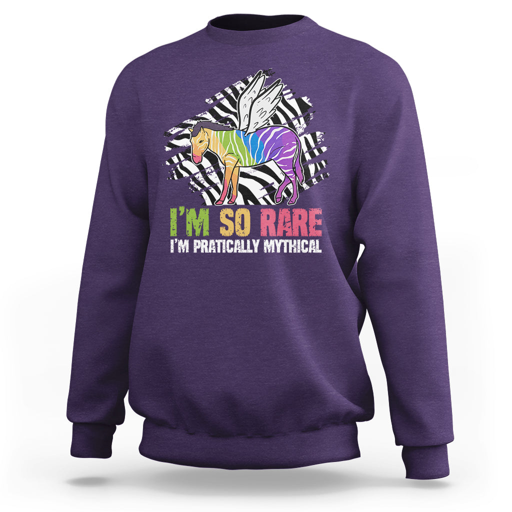 Rare Disease I'm So Rare I'm Pratically Mythical Zebra Unicorn Zebra Ribbon Sweatshirt - Wonder Print Shop
