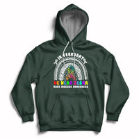 Forest green zebra-themed rainbow awareness hoodie with front graphic and drawstring hood