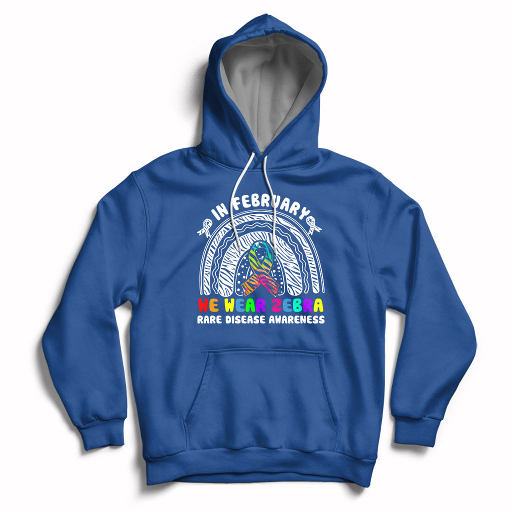 Royal blue zebra-themed rainbow awareness hoodie with front graphic and drawstring hood