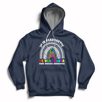 Navy zebra-themed rainbow awareness hoodie with front graphic and drawstring hood
