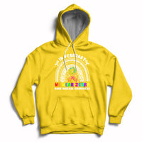 Daisy yellow zebra-themed rainbow awareness hoodie with front graphic and drawstring hood