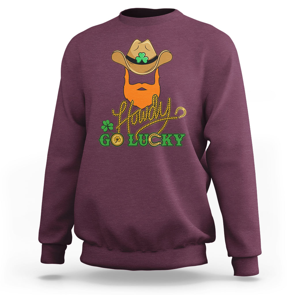 Howdy Go Lucky Irish Cowboy St Patrick's Day Shamrocks Sweatshirt - Wonder Print Shop