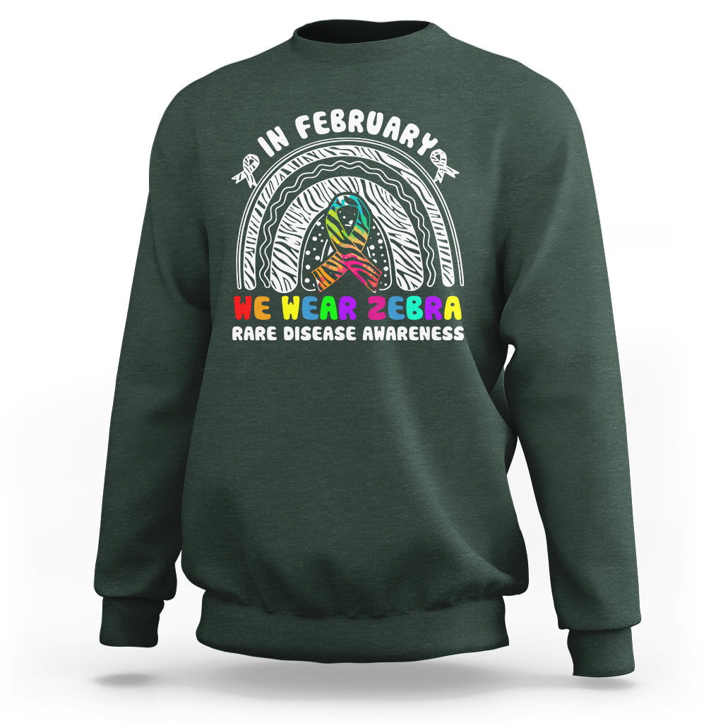 In February We Wear Zebra Rare Disease Awareness Rainbow Zebra Sweatshirt - Wonder Print Shop