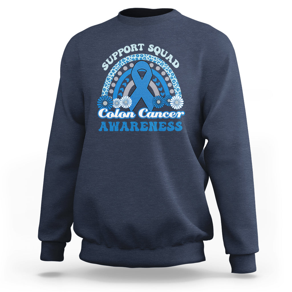 Colon Cancer Awareness Support Squad CRC Blue Ribbon Rainbow Sweatshirt - Wonder Print Shop