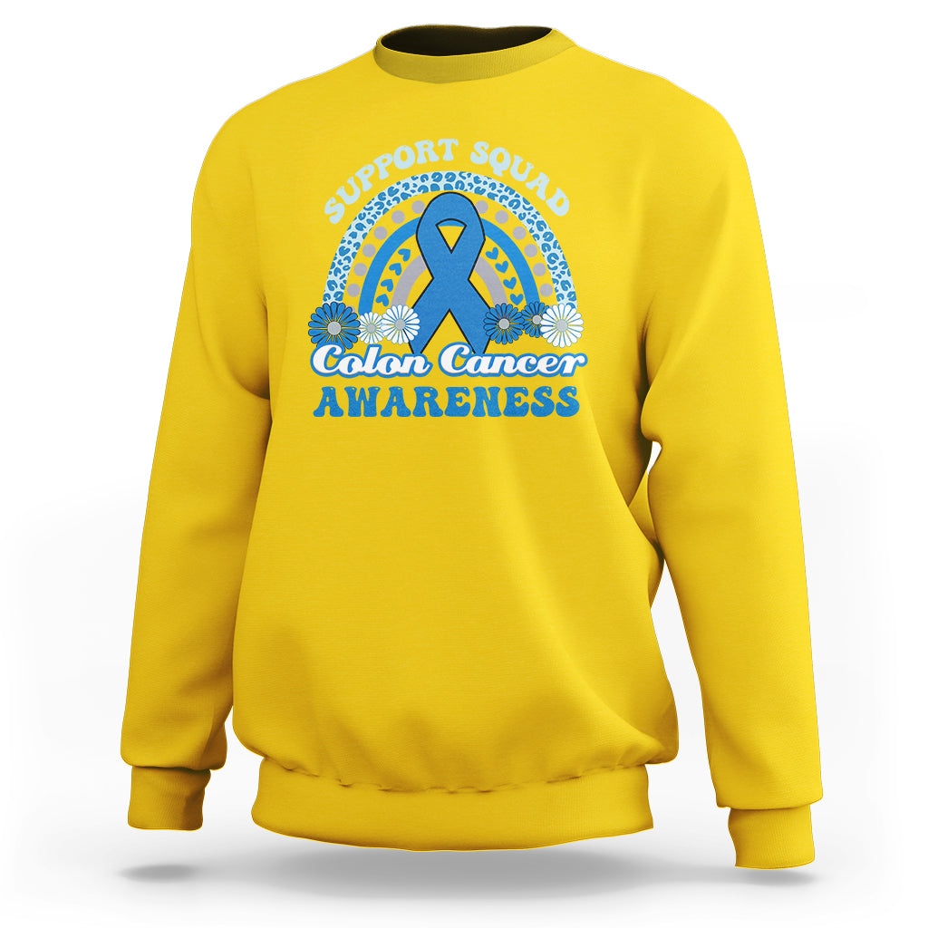 Colon Cancer Awareness Support Squad CRC Blue Ribbon Rainbow Sweatshirt - Wonder Print Shop