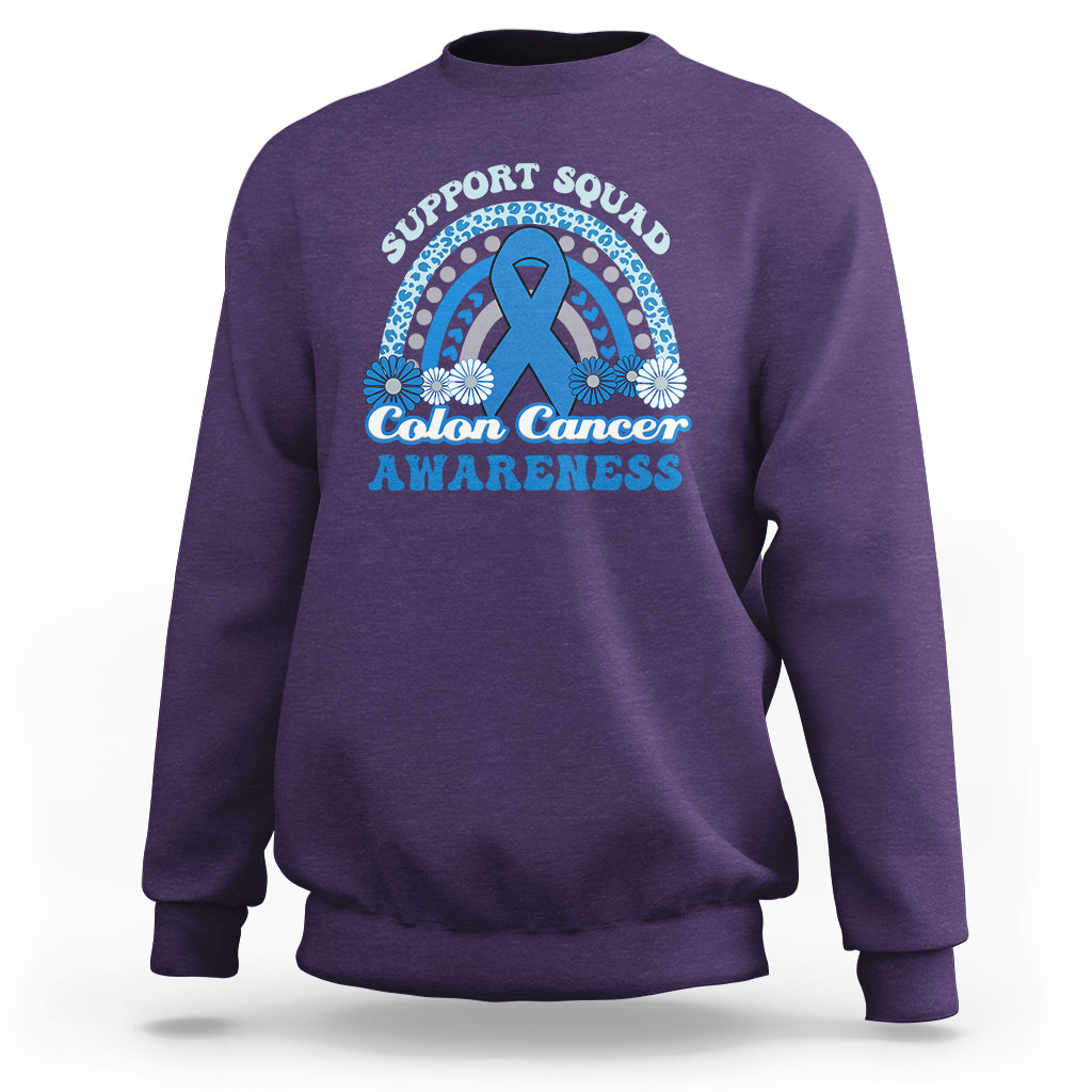 Colon Cancer Awareness Support Squad CRC Blue Ribbon Rainbow Sweatshirt - Wonder Print Shop