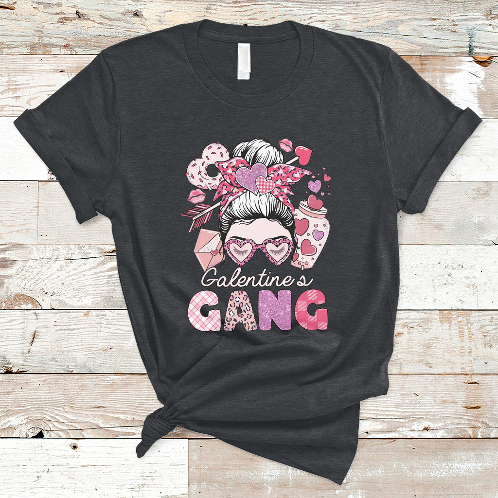 Galentines Gang Retro Messy Bun Valentine's Day Sisters T-Shirt - Wonder Print Shop
