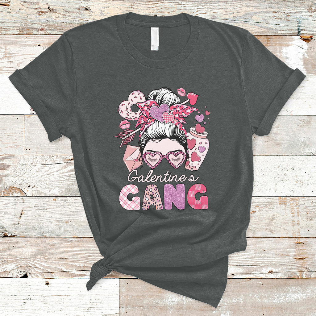Galentines Gang Retro Messy Bun Valentine's Day Sisters T-Shirt - Wonder Print Shop