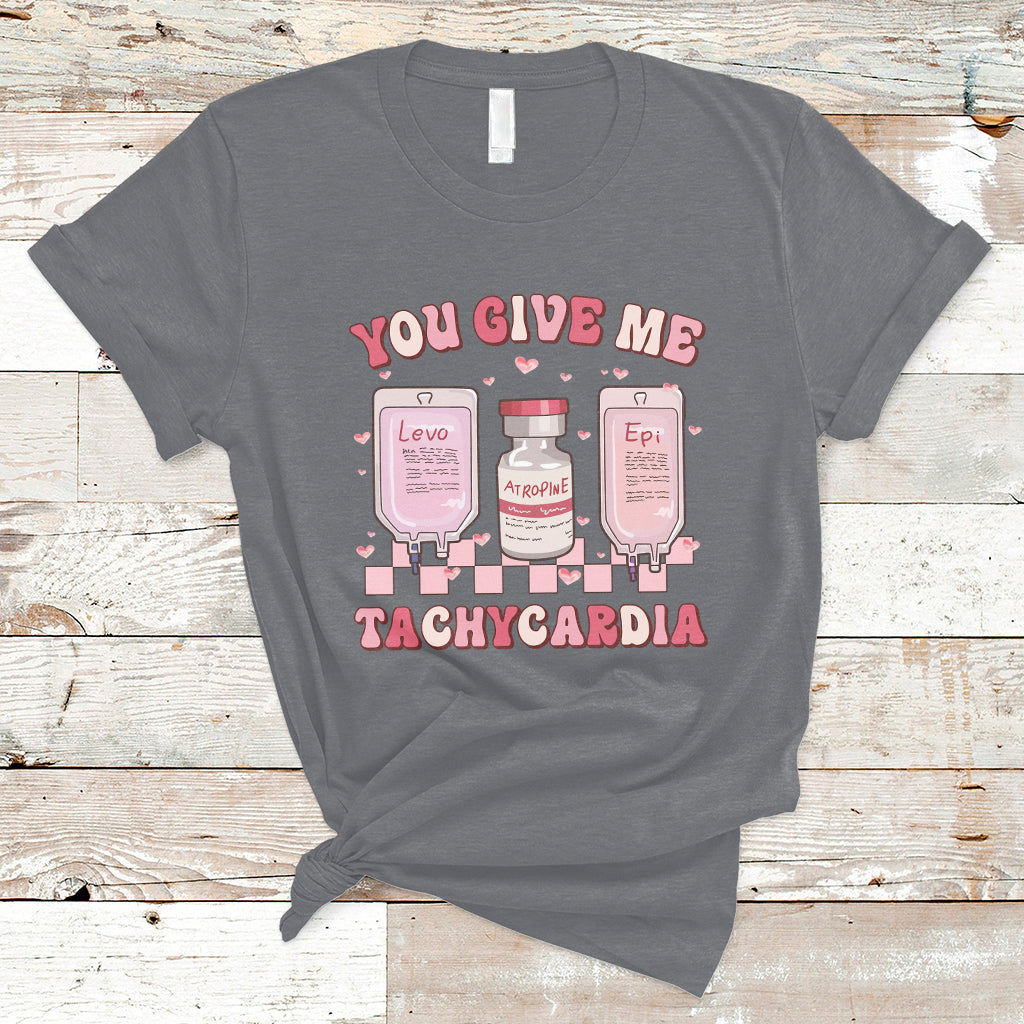 Retro You Give Me Tachycardia ICU Nurse Life Valentines Day T-Shirt - Wonder Print Shop