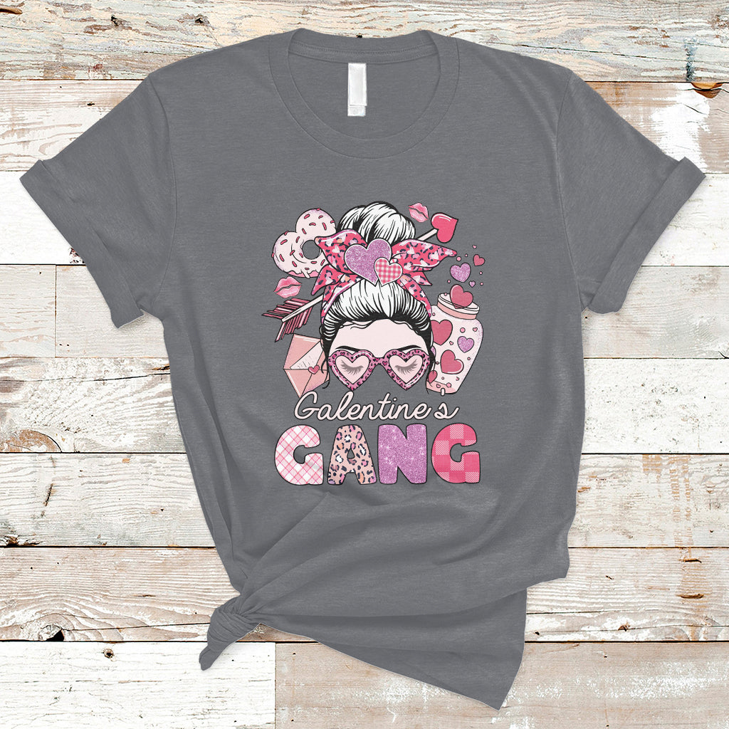 Galentines Gang Retro Messy Bun Valentine's Day Sisters T-Shirt - Wonder Print Shop