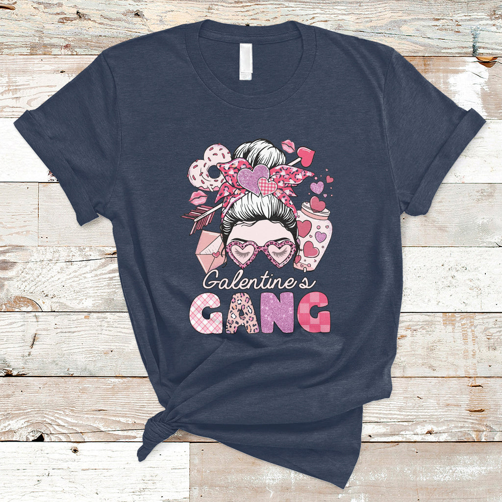 Galentines Gang Retro Messy Bun Valentine's Day Sisters T-Shirt - Wonder Print Shop