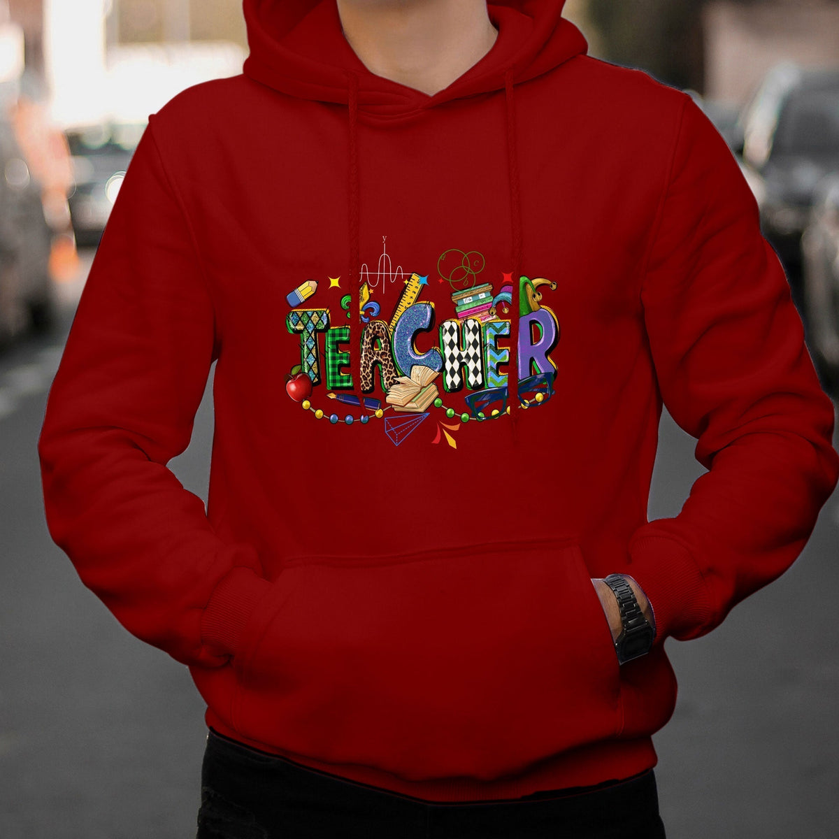 Mardi Gras Teacher Costume Teacher Day Carnival Mask Beads And Blings Hoodie - Wonder Print Shop