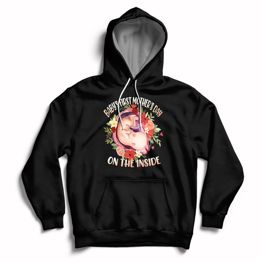 Baby's First Mother's Day On The Inside Boy Pregnant Mommy Announcement Hoodie - Wonder Print Shop